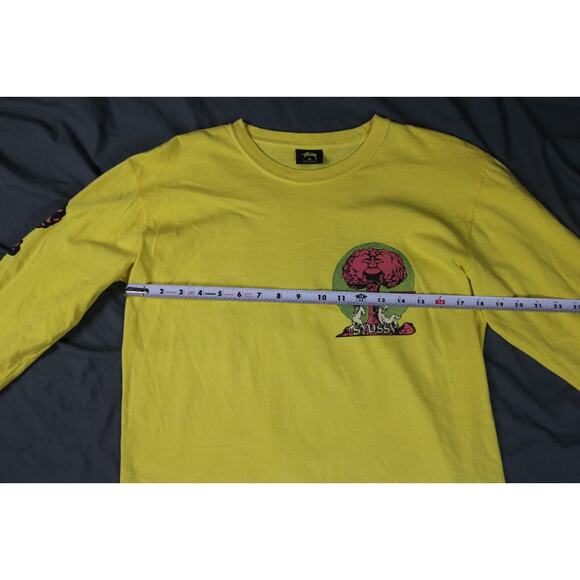 New Stussy Men T Shirt Medium Yellow Multicolor Peace and Love Angels Rare - Picture 8 of 10